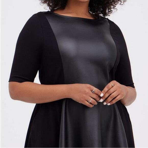 Torrid Black Faux Leather Dress Skater Dress Luxe Ponte Coated Black 2X NWT - Picture 15 of 16